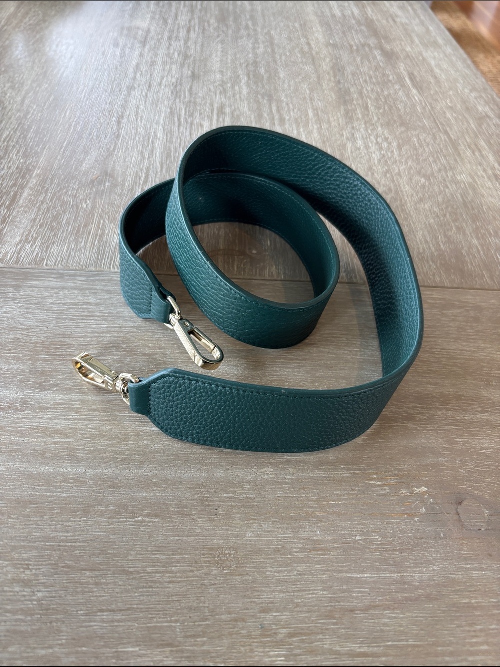Textured Dark Green Leather Bag Strap with Gold Hardware